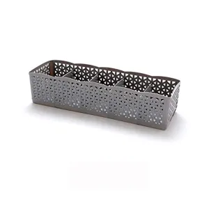 Yaseking 5 Grid Tie Bra Socks Storage Box, Plastic Hollow Drawer Cosmetic Divider Organizer (Gray)