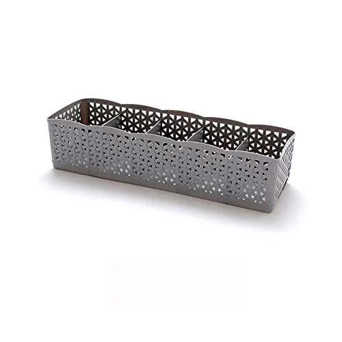 Yaseking 5 Grid Tie Bra Socks Storage Box, Plastic Hollow Drawer Cosmetic Divider Organizer (Gray)