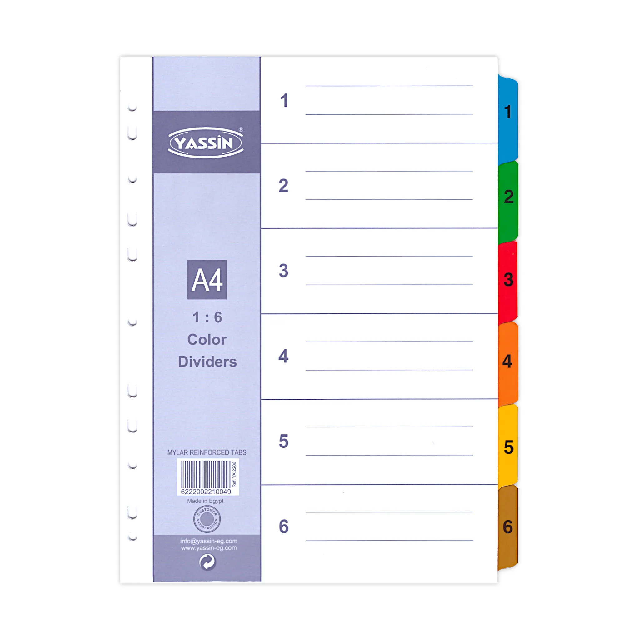 Yassin Multi-Tab 1:6 Colored Index Dividers