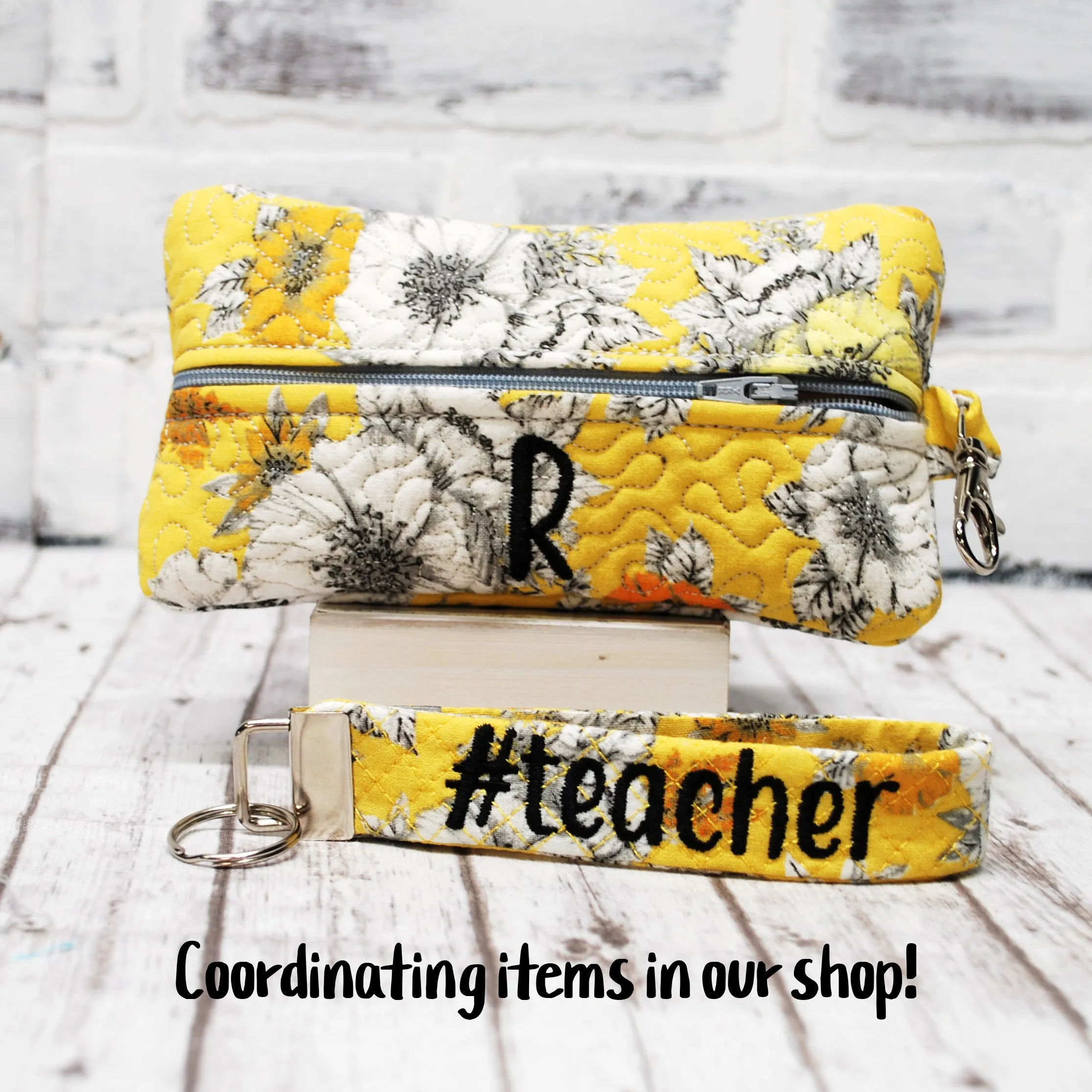 Yellow Floral Personalized Quilted Pouch