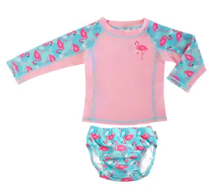 Zoocchini - Rashguard Top & Swim Diaper Set - Flamingo