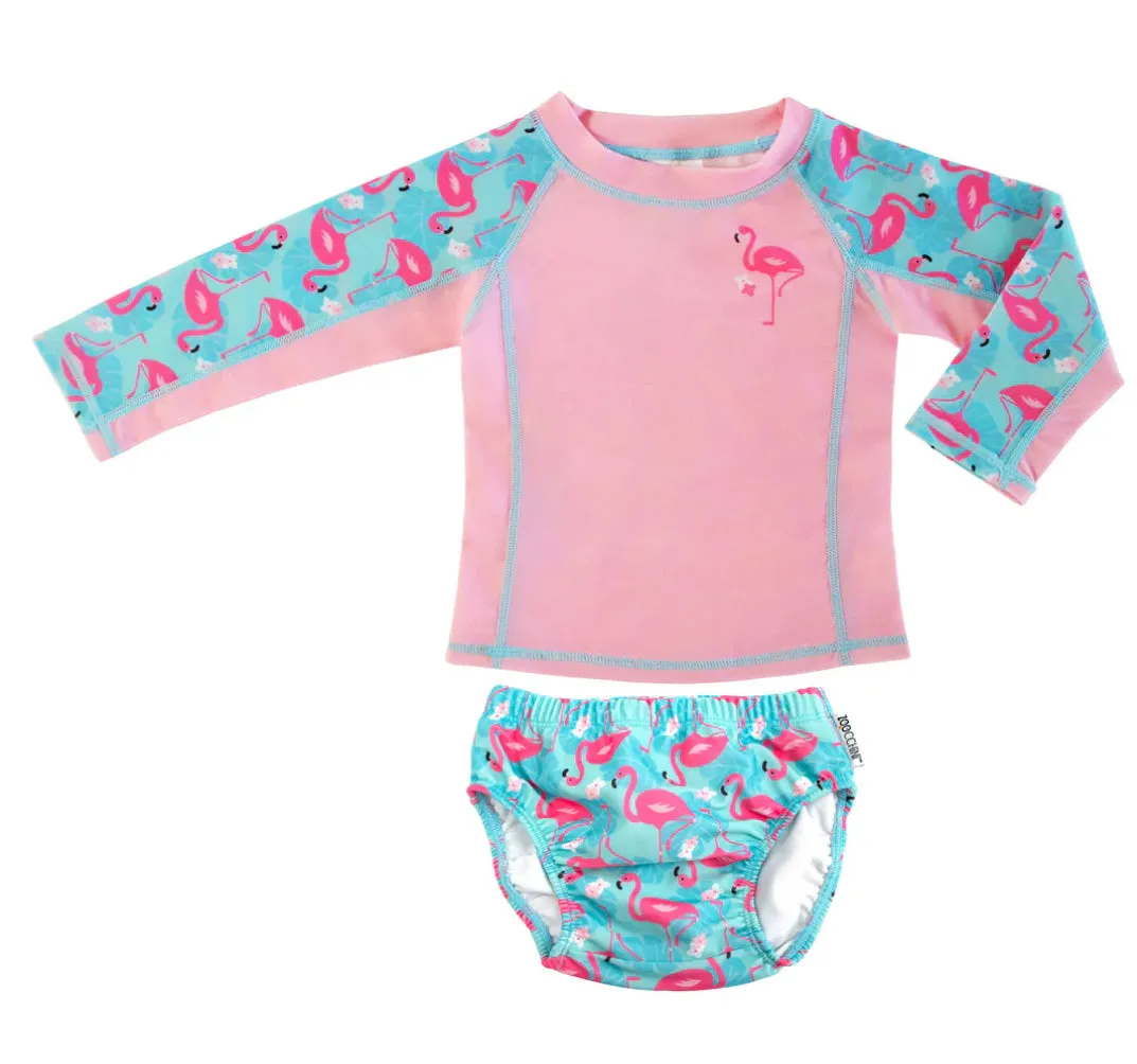 Zoocchini - Rashguard Top & Swim Diaper Set - Flamingo